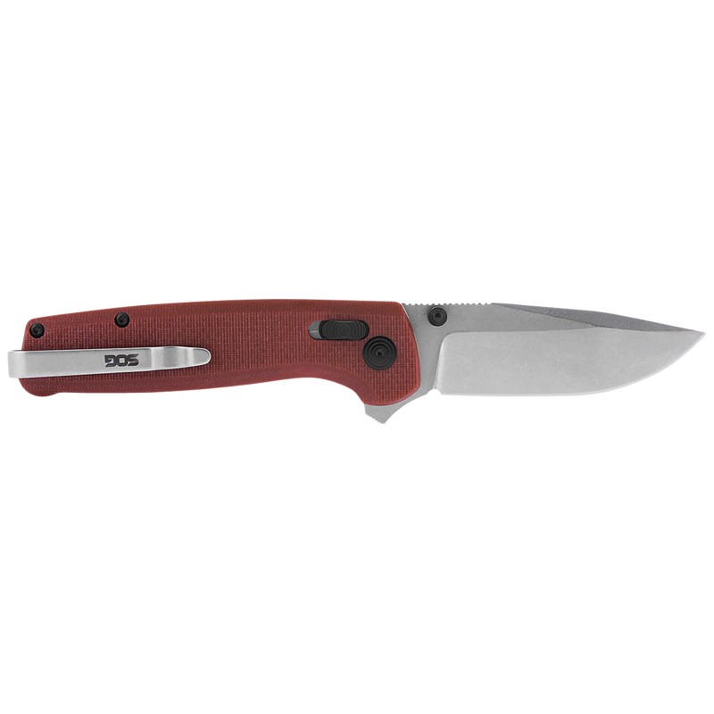 S.O.G SOGTM1023BX Terminus XR 2.95 Folding Clip Point Plain Stonewashed D2 Steel Blade Crimson Textured G10 Handle Features Box 