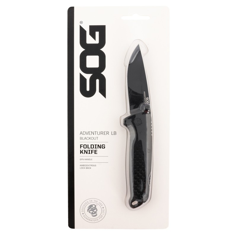 S.O.G SOG13110143 Adventure LB 3.50 Folding Drop Point Plain Black TiNi 5Cr15MoV Blade Black Textured GRN Handle