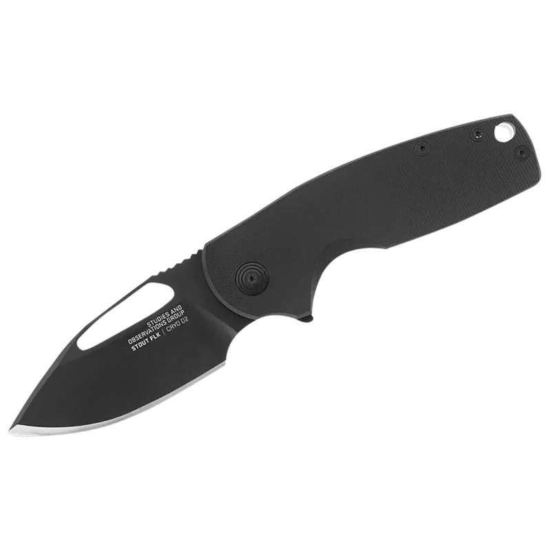 S.O.G SOG14030257 Stout FLK 2.62 Folding Clip Point Plain Black TiNi Cryo D2 Blade Black Textured G10 Handle