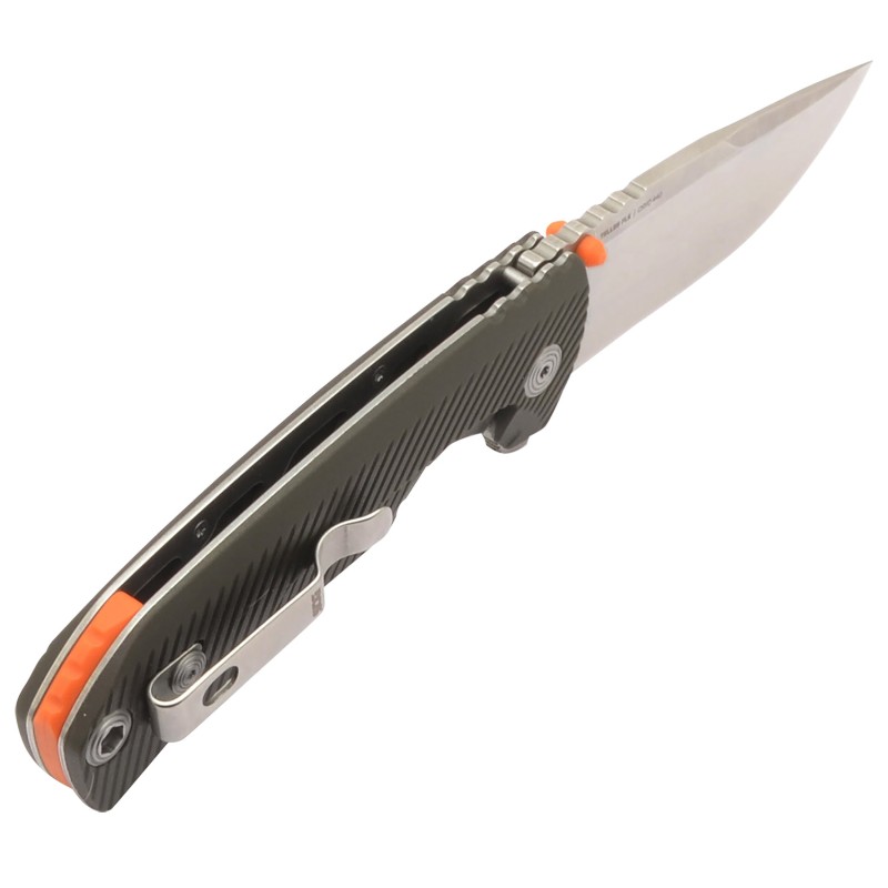 S.O.G SOG14060143 Tellus FLK  3.65 Folding Clip Point Plain Stonewashed Cryo 440C SS Blade Olive Drab Textured GRN Handle