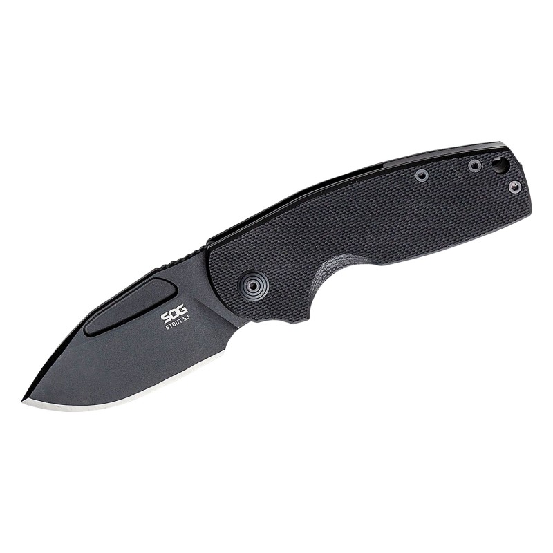 S.O.G SOG16030257 Stout SJ  2.60 Folding Clip Point Plain Stonewashed Cryo D2 Steel Blade Olive Drab Textured G10 Handle Include