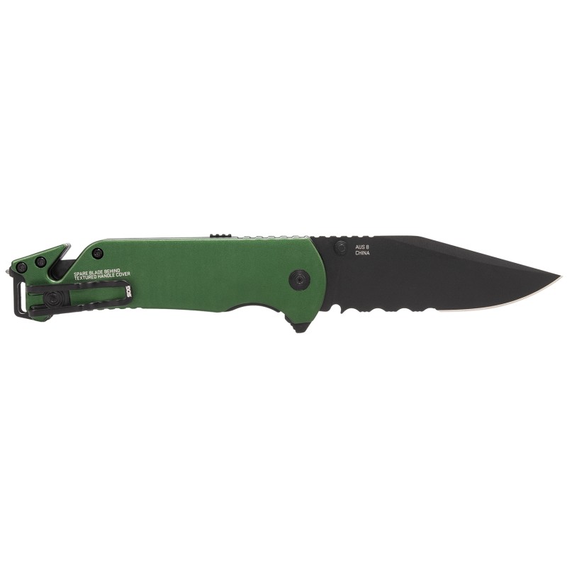 S.O.G SOG11520157 Escape ATK 2.0 EDC 3.40 Folding Clip Point Part Serrated Black Hardcased AUS8A SS Blade 4.60 GreenBlack Alumin