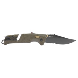 S.O.G SOG11121141 Trident AT 3.70 Folding Clip Point Part Serrated Satin Cryo D2 Steel Blade OD Green Textured GRN Handle Peg Bo