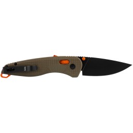 S.O.G SOG11410641 Aegis AT 3.13 Folding Drop Point Plain Black TiNi Cryo D2 Steel Blade Tan wBlaze Orange Accents GRN Handle Peg