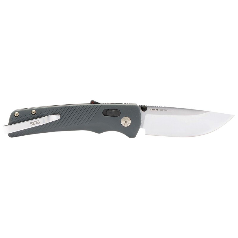 S.O.G SOG11181141 Flash AT EDC 3.45 Folding Plain Satin Cryo D2 Steel Blade Urban Grey GRN Handle Peg Box Pkg