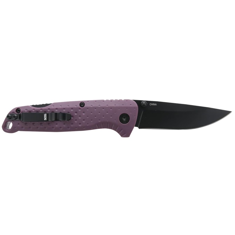 S.O.G SOG13110443 Adventure LB 3.50 Folding Drop Point Plain Black TiNi 5Cr15MoV Blade Dark Purple Textured GRN Handle