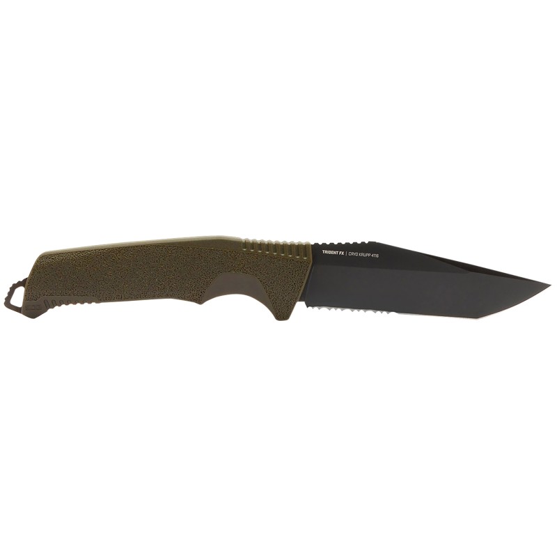 S.O.G SOG17120457 Trident FX 4.20 Fixed Tanto Part Serrated TiNi 1.4116 SS Blade OD Green Textured GRN Handle