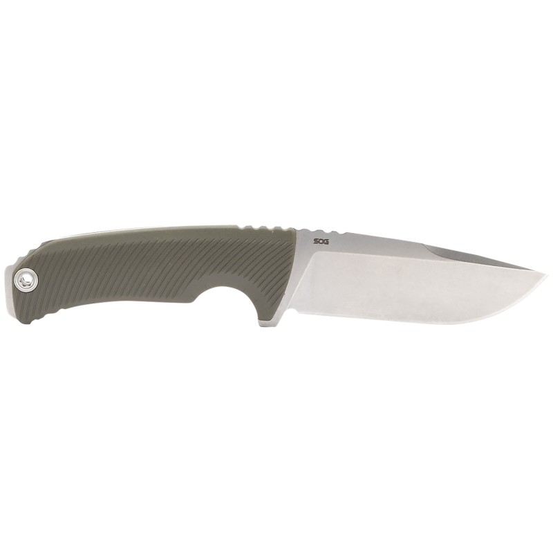 S.O.G SOG17060143 Tellus FX 4.20 Fixed Clip Point Plain Stonewashed Cryo 440C SS Blade Olive Drab Textured GRN Handle Blister Pk