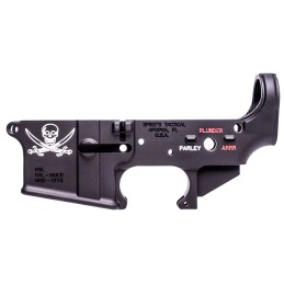 Spikes STLS016CFA Calico Jack Stripped Lower Receiver MultiCaliber 7075T6 Aluminum Black Anodized with Color Fill for AR15