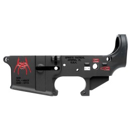 Spikes STLS019CFA Spider Stripped Lower Receiver MultiCaliber 7075T6 Aluminum Black Anodized with Color Fill for AR15