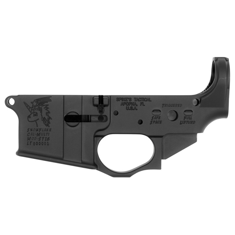 Spikes STLS030 Snowflake Stripped Lower Receiver MultiCaliber 7075T6 Aluminum Black Anodized for AR15