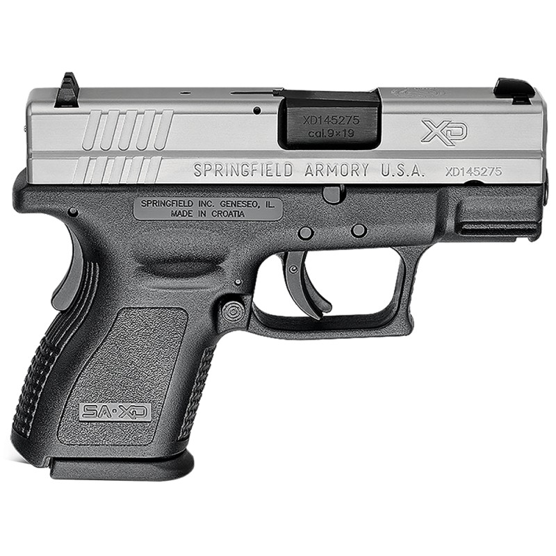 Springfield Armory XD9821 XD CA Compliant SubCompact Frame 9mm Luger 101 3 Black Melonite Steel Barrel Serrated Stainless Steel 