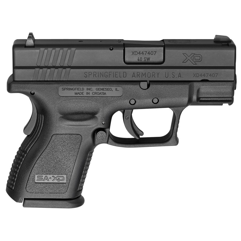 Springfield Armory XD9802 XD CA Compliant SubCompact 40 SW 101 3 Black Melonite Steel Barrel  Serrated Steel Slide Black Polymer