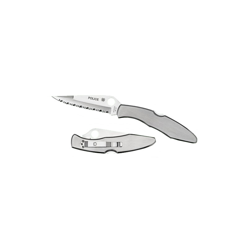 Spyderco C07S Police  4.13 Folding Spear Point Part Serrated VG10 SS Blade Stainless Steel Handle Includes Pocket Clip