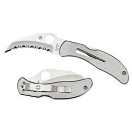 Spyderco C08S Harpy  2.75 Folding Hawkbill Serrated VG10 SS Blade Stainless Steel Handle Includes Pocket Clip