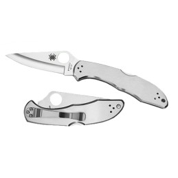 Spyderco C11P Delica 4  2.95 Folding Drop Point Plain VG10 SS Blade Stainless Steel Handle Includes Pocket Clip