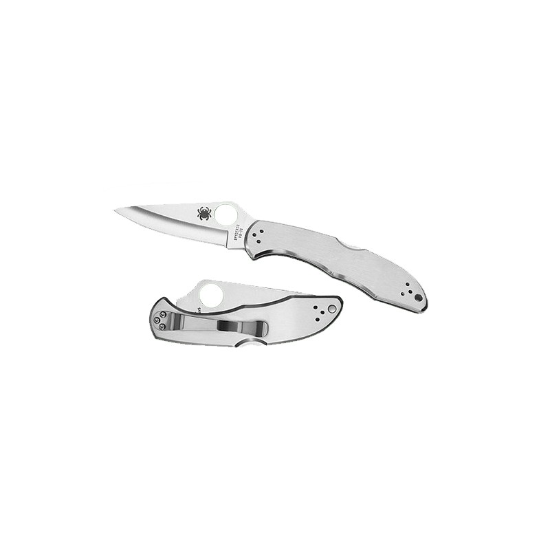 Spyderco C11P Delica 4  2.95 Folding Drop Point Plain VG10 SS Blade Stainless Steel Handle Includes Pocket Clip