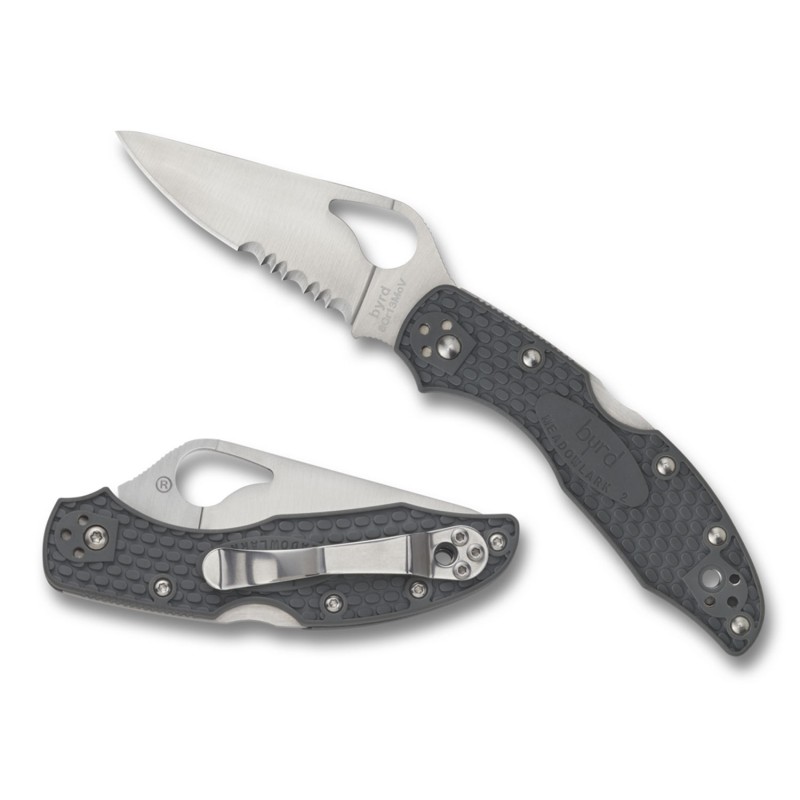 Spyderco BY04PSBK2 Byrd Meadowlark 2 Lightweight 2.87 Folding Drop Point Part Serrated 8Cr13MoV SS Blade Black  Textured FRN Han