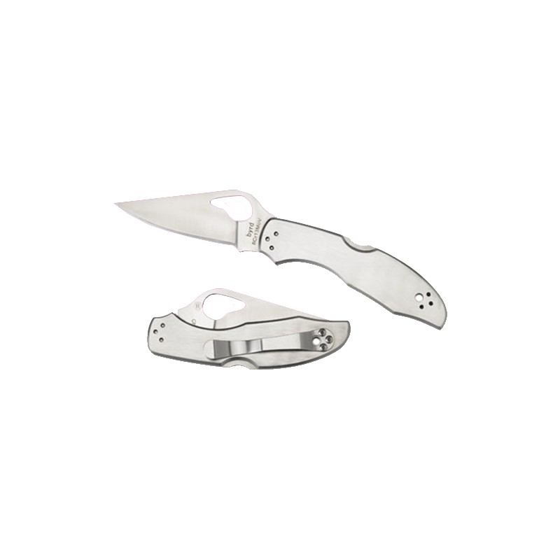 Spyderco BY04P2 Byrd Meadowlark 2 2.93 Folding Clip Point Plain 8Cr13MoV SS Blade Satin Stainless Steel Handle