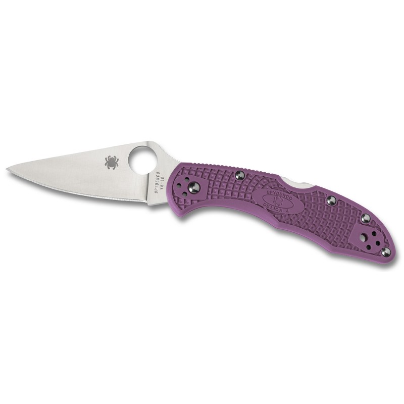 Spyderco CLLFPPR Delica 4 Lightweight 2.88 Folding Drop Point Plain VG10 SS Blade Purple BiDirectional Texturing FRN Handle Incl