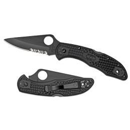 Spyderco C11PSBBK Delica 4 Lightweight 2.88 Folding Part Serrated Black TiCN VG10 SS BladeBlack Textured FRN Handle Includes Poc