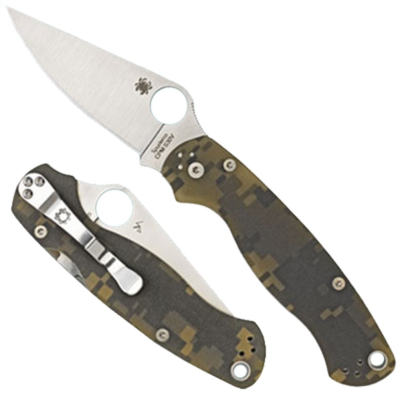 Spyderco C81GPCMO2 Para Military 2  3.45 Folding Drop Point Plain CPM S45VN SS Blade Camo G10 Handle Includes Pocket Clip