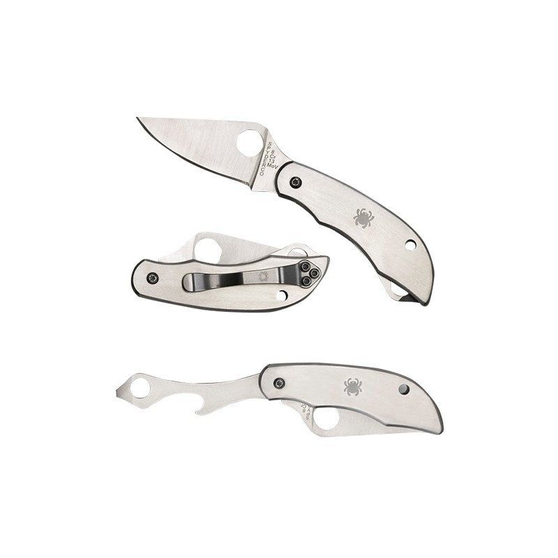 Spyderco C175P Clipitool  Silver Stainless Steel Folding 8Cr13MoV SS 4.574.59 Long Plain Blade Stainless Steel Handle Features S