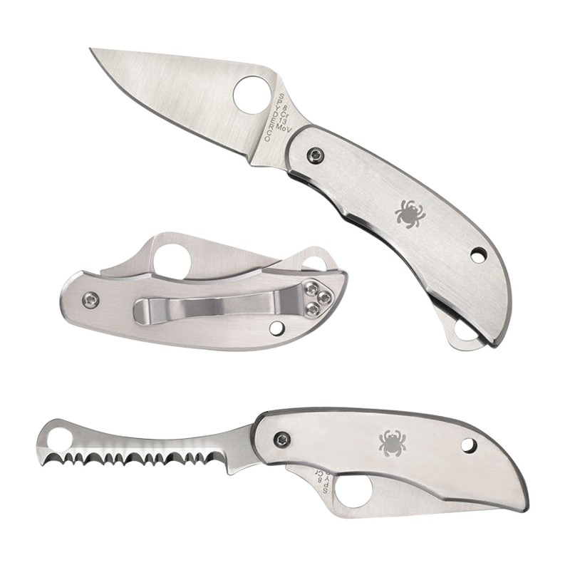 Spyderco C176PS Clipitool  Silver Stainless Steel Folding 8Cr13MoV SS 4.574.59 Long Part Serrated Blade Stainless Steel Handle F