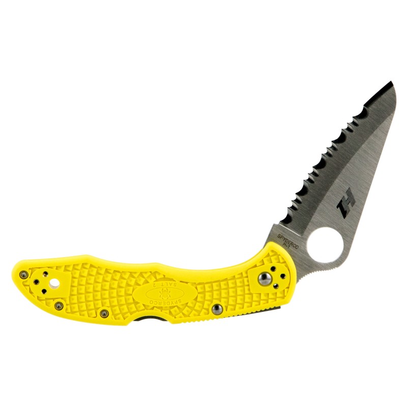 Spyderco C88SYL2 Salt 2  3 Folding Clip Point Serrated H1 Steel Blade Yellow BiDirectional Texturing FRN Handle Includes Pocket 