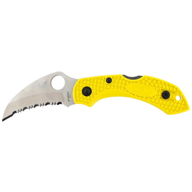 Spyderco C28SYL2HB Dragonfly 2 Salt 2.30 Folding Hawkbill Serrated H1 Steel Blade Yellow FRN Handle Includes Pocket Clip