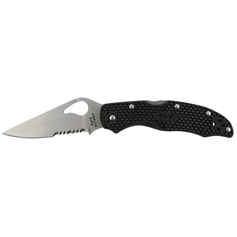 Spyderco BY01PSBK2 Byrd Harrier 2 Lightweight 3.36 Folding Part Serrated 3Cr13MoV SS Blade Black  Textured FRN Handle Includes P