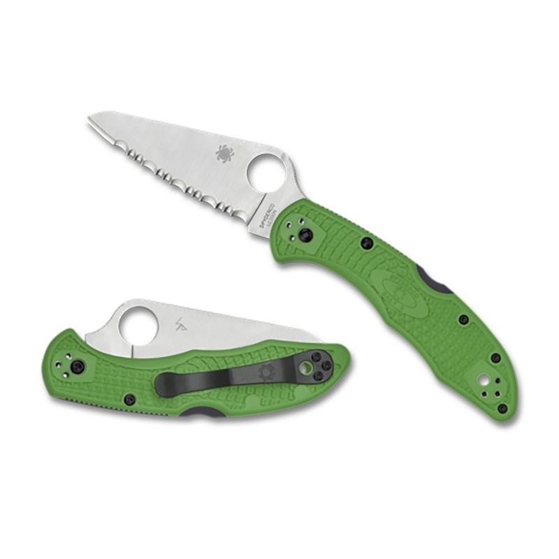 Spyderco  Salt 2  3 Folding Clip Point Serrated H1 Steel Blade Green BiDirectional Texturing FRN Handle Includes Pocket Clip