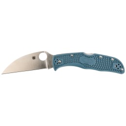 Spyderco C243FPWK390 Endela Lightweight 3.42 Folding Wharncliffe Plain Stonewashed K390 Steel Blade Blue Textured wSilver Liner 