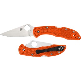 Spyderco C11FPOR Delica 4 Lightweight 2.88 Folding Plain Satin VG10 SS BladeOrange BiDirectional Texturing FRN Handle Includes P