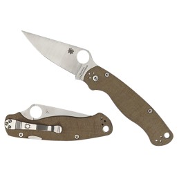 Spyderco C81MPCW2 Military 2  3.47 Folding Plain Stonewashed CPM CruWear BladeBrown Canvas Textured Micarta Handle Includes Pock