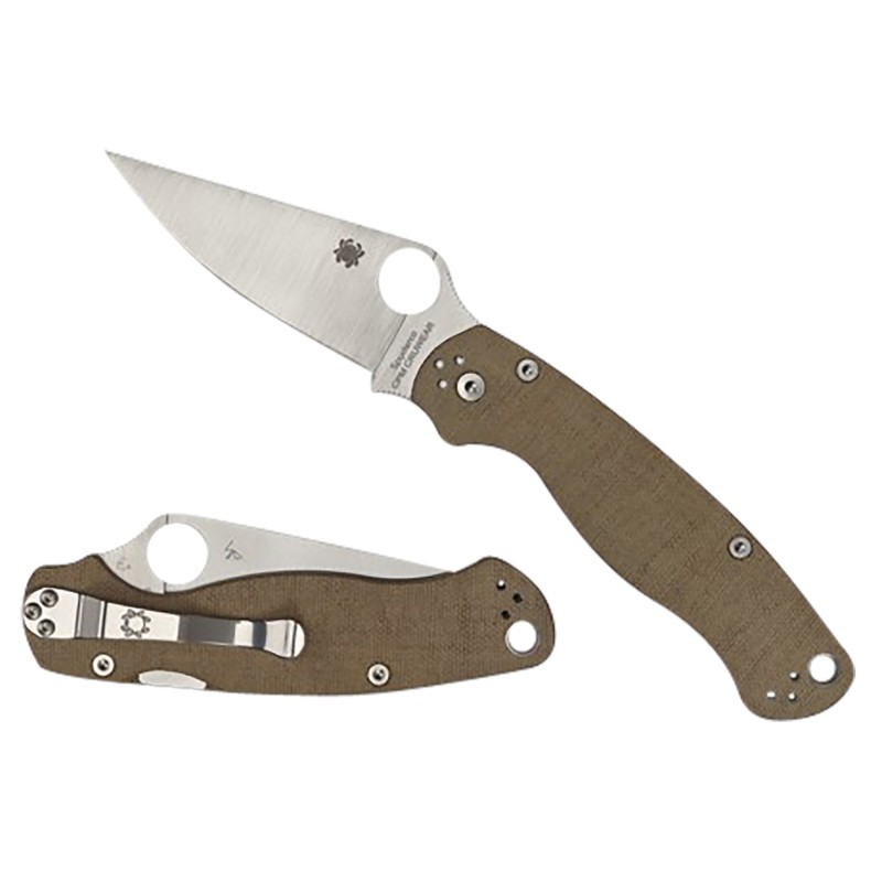 Spyderco C81MPCW2 Military 2  3.47 Folding Plain Stonewashed CPM CruWear BladeBrown Canvas Textured Micarta Handle Includes Pock