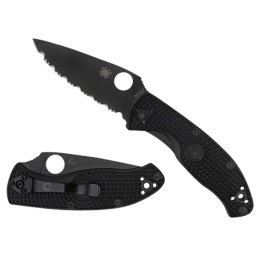 Spyderco C122PBBK Tenacious Lightweight 3.39 Folding Plain Black Oxide 8Cr13MoV SS BladeBlack BiDirectional Texturing FRN Handle