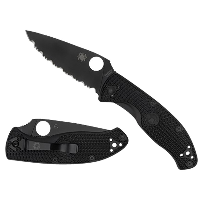 Spyderco C122PBBK Tenacious Lightweight 3.39 Folding Plain Black Oxide 8Cr13MoV SS BladeBlack BiDirectional Texturing FRN Handle