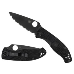 Spyderco C122PSBBK Tenacious Lightweight 3.39 Folding Part Serrated Black Oxide 8Cr13MoV SS BladeBlack BiDirectional Texturing F