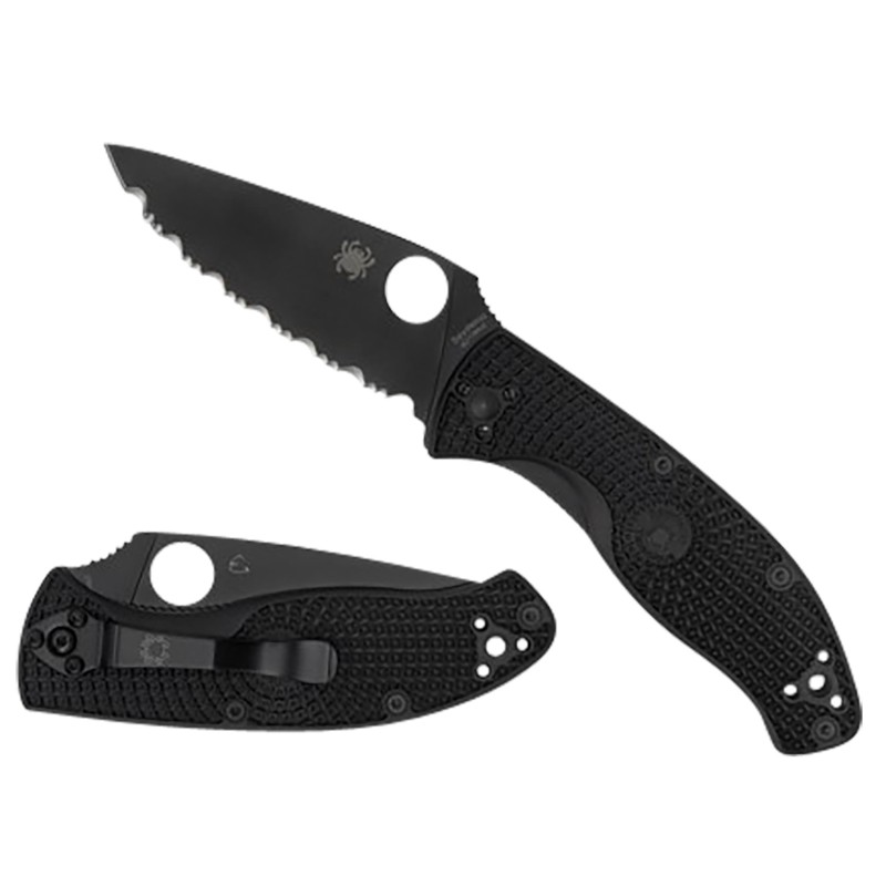 Spyderco C122PSBBK Tenacious Lightweight 3.39 Folding Part Serrated Black Oxide 8Cr13MoV SS BladeBlack BiDirectional Texturing F