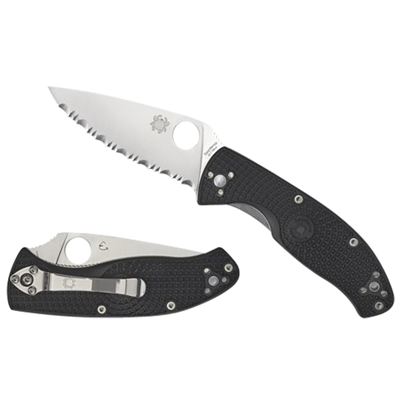 Spyderco C122PSBK Tenacious Lightweight 3.39 Folding Part Serrated Satin 8Cr13MoV SS BladeBlack BiDirectional Texturing FRN Hand