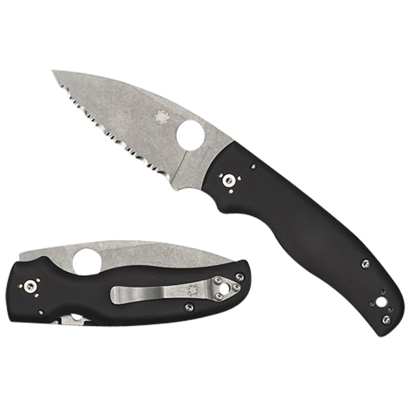 Spyderco C229GS Shaman  3.58 Folding Serrated Stonewashed CPM S30V SS Blade Black Textured G10 Handle Includes Pocket Clip