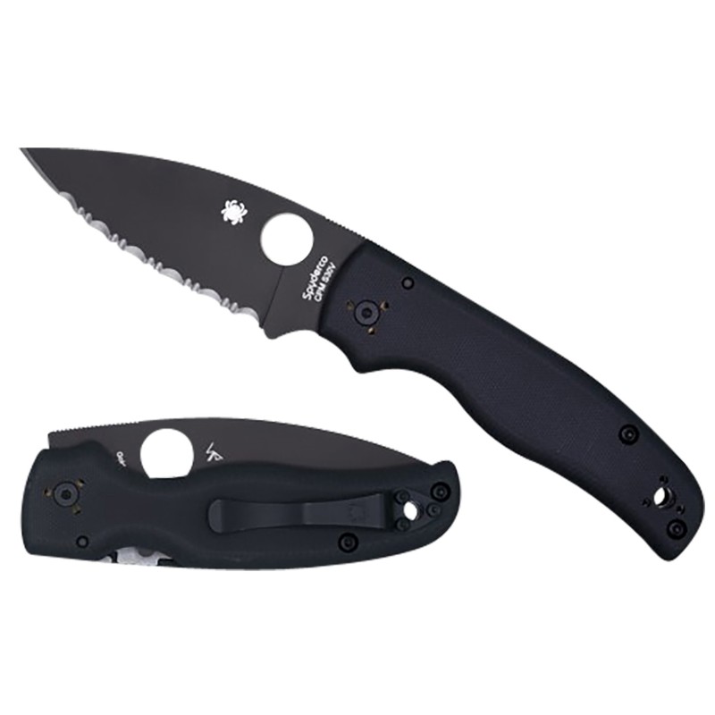 Spyderco C229GSBK Shaman  3.58 Folding Serrated Black DLC CPM S30V SS BladeBlack Textured G10 Handle Includes Pocket Clip