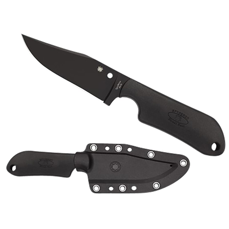 Spyderco FB15PBBK Street Beat  3.51 Fixed Bowie Plain Black DLC VG10 SS BladeBlack Textured FRN Handle