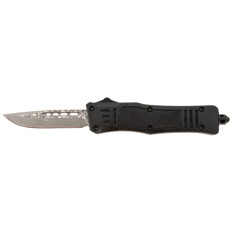 Steel River Knives MT616BRDAMDP Spartan  Mini 2.75 OTF Drop Point Plain Real Damascus 4.25 Black Aluminum Zinc Alloy Handle