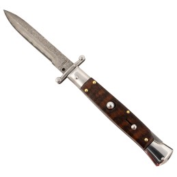 Steel River Knives SGSWRDAM Spartan  3.9 Italian Bayonet Damascus 5.1 Snakewood Buffalo Horn Handle Side Open