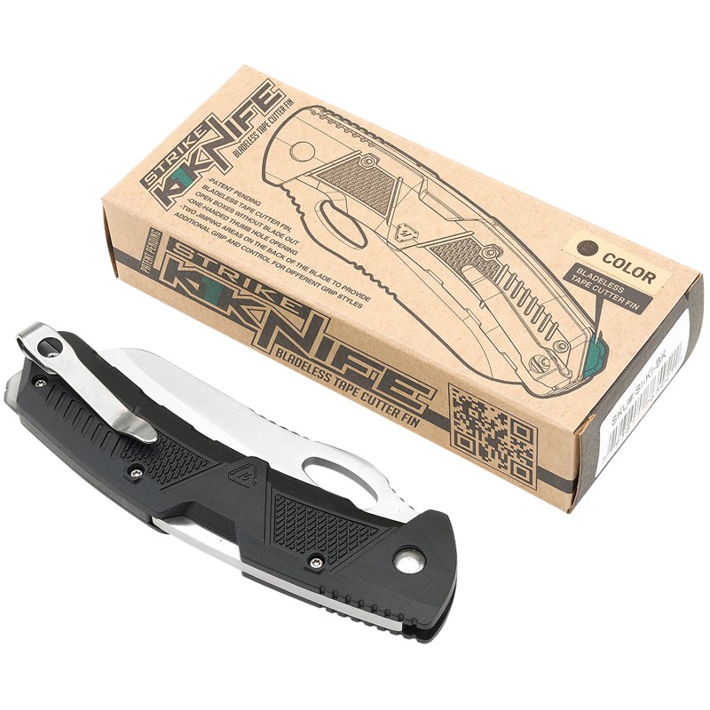 Strike Industries K1BK K1  3.51 Folding Plain AUS8A SS Blade Black Textured Polymer Handle Includes Pocket Clip