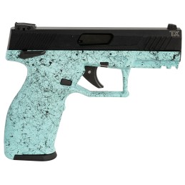 Taurus 1TX22141SP410 TX22  Full Size Frame 22 LR 101 4 Black Steel Threaded Barrel Black Hard Coat Anodized Serrated Slide Cyan 