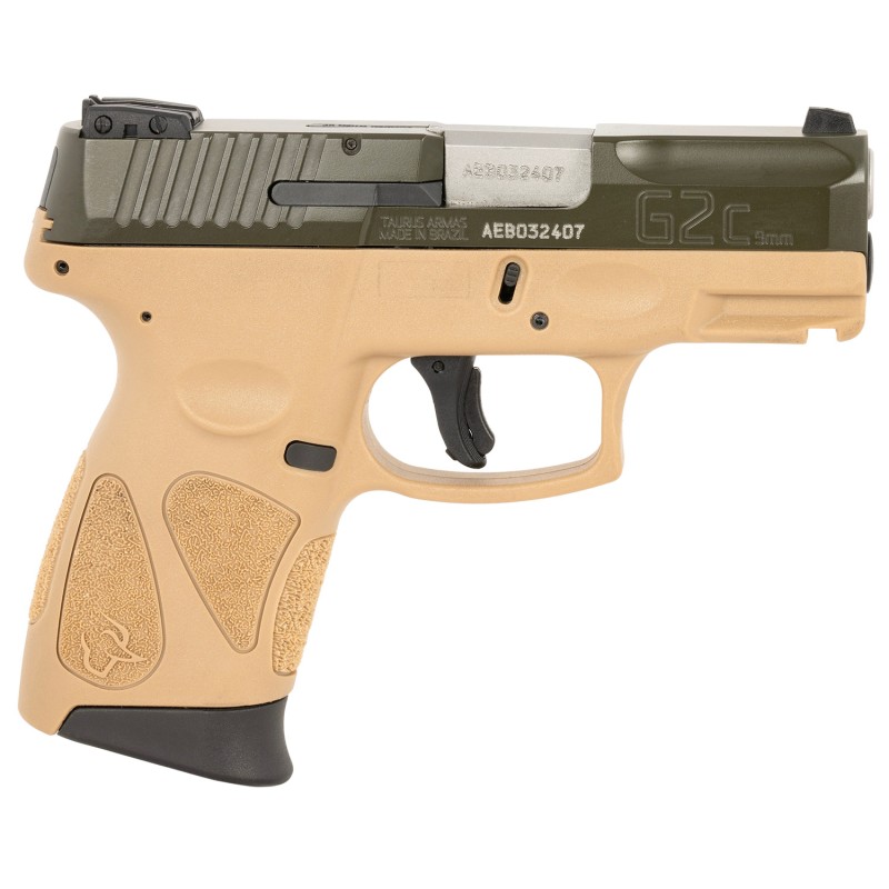 Taurus 1G2C93B12T G2C  Compact 9mm Luger 121 3.26 Moss Green Cerakote Serrated Slide Coyote Tan wBlack Controls Polymer Frame wP