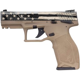 Taurus 1TX2214110USD TX22  22 LR 101 4.10 Black Steel Threaded Barrel Black Distressed US Flag Cerakote Serrated Slide FDE wBlac